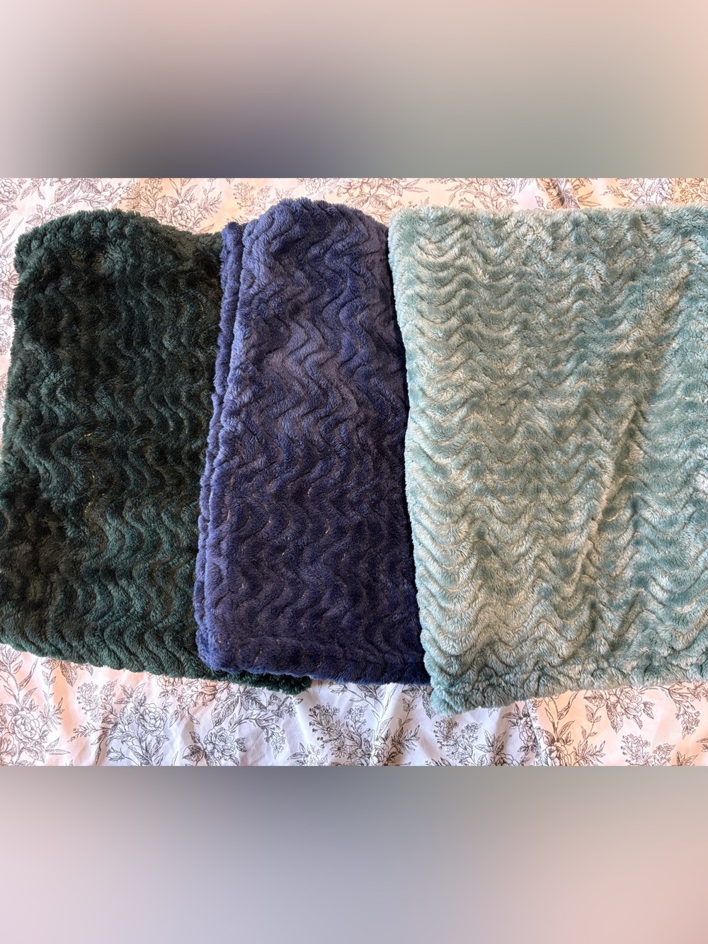 Set of 3 Infant Plush Chevron Throw Blankets - Dark Green, Navy, Seafoam